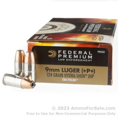 1000 Rounds of +P+ 124gr JHP Hydra-Shok 9mm Ammo by Federal Law Enforcement