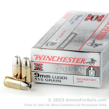 50 Rounds of 115gr JHP 9mm Ammo by Winchester Silvertip