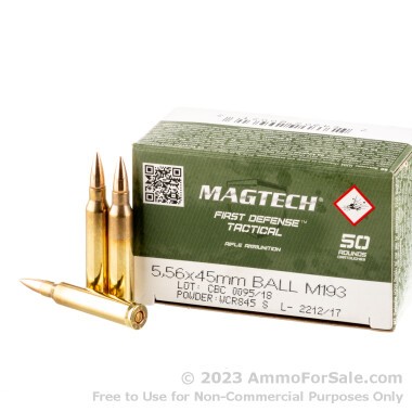 50 Rounds of 55gr FMJ M193 5.56x45 Ammo by Magtech
