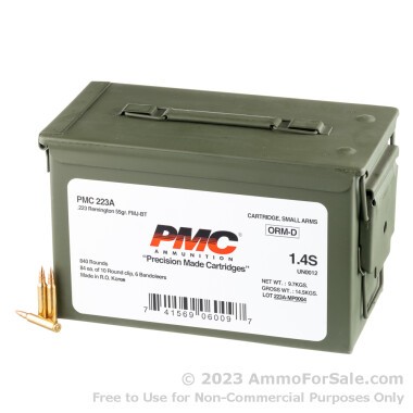 840 Rounds of 55gr FMJBT .223 Ammo by PMC