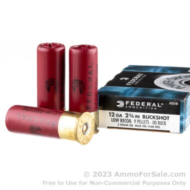 250 Rounds of 00 Buck 12ga Ammo by Federal Power-Shok Low Recoil