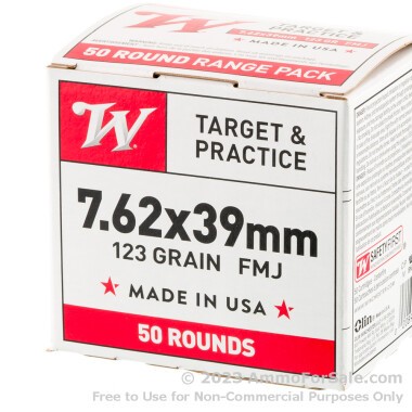 50 Rounds of 123gr FMJ 7.62x39 Ammo by Winchester
