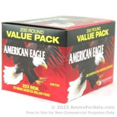 200 Rounds of 50gr JHP .223 Ammo by Federal