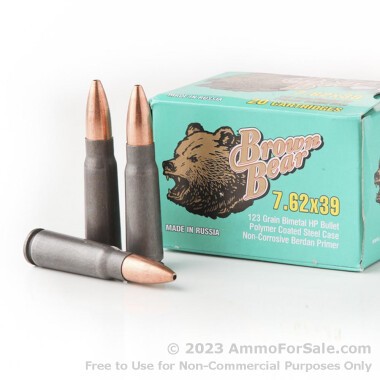 500 Rounds of 123gr HP 7.62x39mm Ammo by Brown Bear Polymer Coated