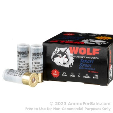 250 Rounds of 1 ounce #8 shot 12ga Ammo by Wolf
