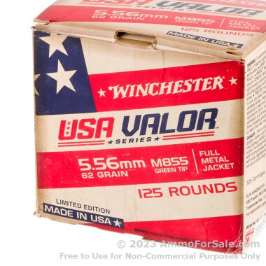 125 Rounds of 62gr FMJ M855 5.56x45 Ammo by Winchester