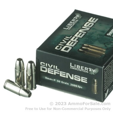 20 Rounds of 50gr SCHP 9mm +P Ammo by Liberty
