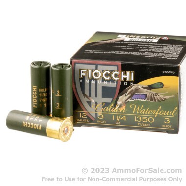 25 Rounds of 3" 1 1/4 ounce #3 Steel shot 12ga Ammo by Fiocchi Golden Waterfowl