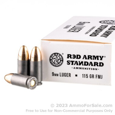 50 Rounds of 115gr FMJ 9mm Ammo by Red Army Standard