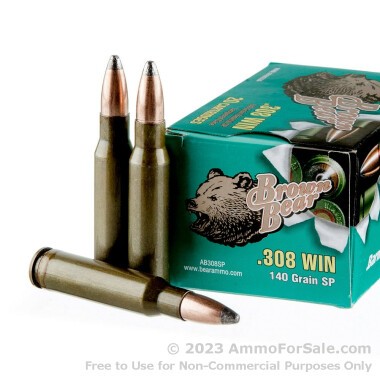 20 Rounds of 140gr SP .308 Win Ammo by Brown Bear