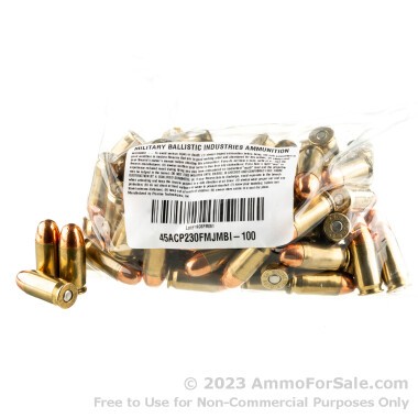 50 Rounds of 230gr FMJ .45 ACP Ammo by M.B.I.