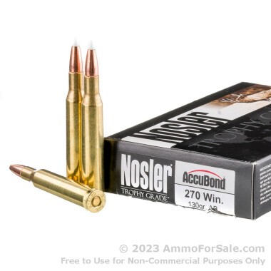 20 Rounds of 130gr Polymer Tipped .270 Win Ammo by Nosler Trophy Grade Ammunition