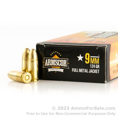 1000 Rounds of 124gr FMJ 9mm Ammo by Armscor