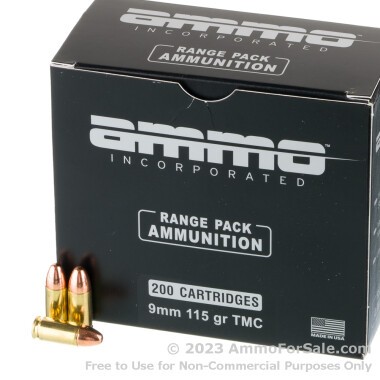 200 Rounds of 115gr TMJ 9mm Ammo by Ammo Inc.