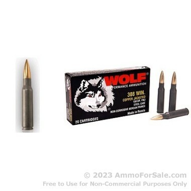 20 Rounds of 150gr FMJ .308 Win Ammo by Wolf