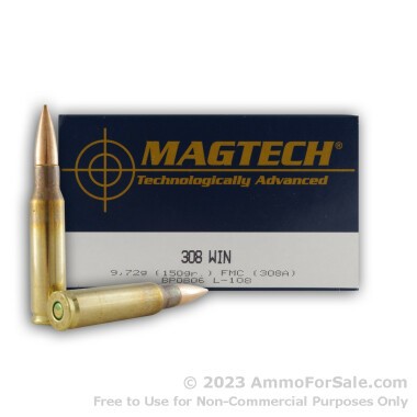 1000 Rounds of 150gr FMJBT .308 Win Ammo by Magtech