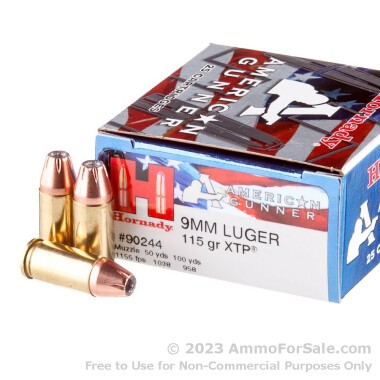 25 Rounds of 115gr JHP 9mm Ammo by Hornady American Gunner