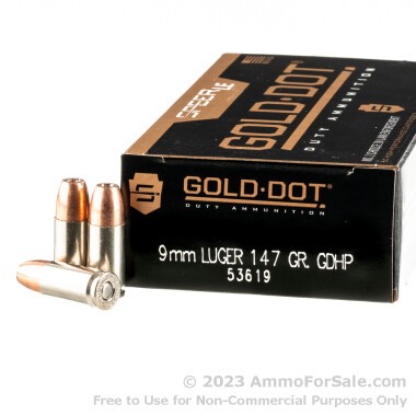 1000 Rounds of 147gr JHP 9mm Ammo by Speer Gold Dot