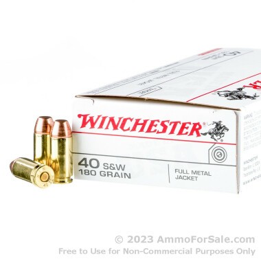 50 Rounds of 180gr FMJ .40 S&W Ammo by Winchester USA