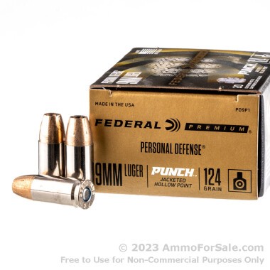 20 Rounds of 124gr JHP 9mm Ammo by Federal Punch