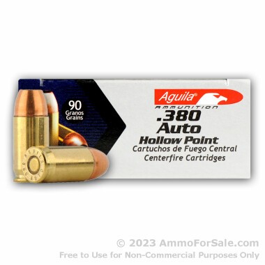 50 Rounds of 90gr JHP .380 ACP Ammo by Aguila