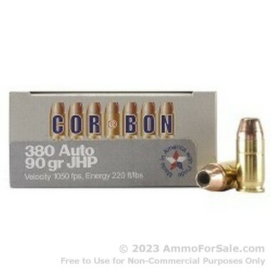 20 Rounds of 90gr JHP .380 ACP Ammo by Corbon 