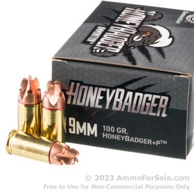 20 Rounds of 100gr HoneyBadger 9mm +P Ammo by Black Hills Ammunition