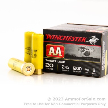 250 Rounds of 7/8 ounce #8 shot 20ga Ammo by Winchester AA Target Load