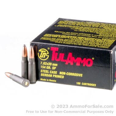 1000 Rounds of Bulk 154gr SP 7.62x39mm Ammo by Tula