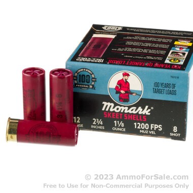 25 Rounds of 1 1/8 ounce #8 shot 12ga Ammo by Federal Monark Skeet