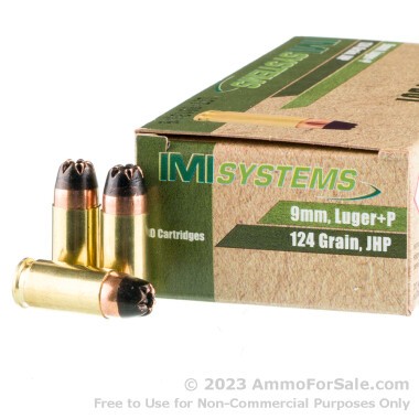 50 Rounds of 124gr JHP 9mm +P Ammo by IMI