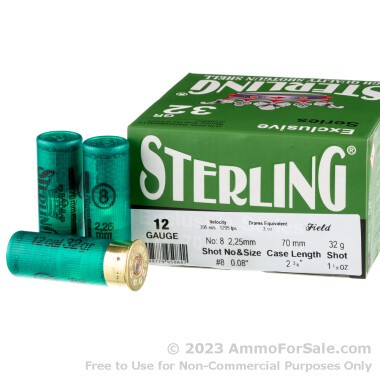 250 Rounds of 1-1/8 ounce #8 shot 12ga Ammo by Sterling