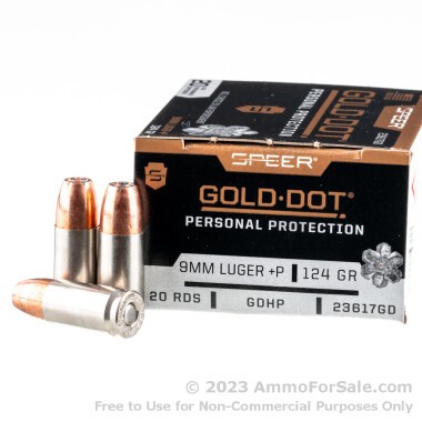 20 Rounds of 124gr +P JHP 9mm Ammo by Speer Gold Dot