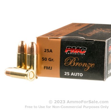 50 Rounds of 50gr FMJ .25 ACP Ammo by PMC