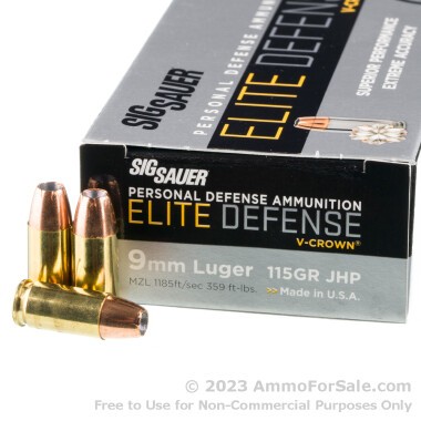 500 Rounds of 115gr V-Crown JHP 9mm Ammo by Sig Sauer