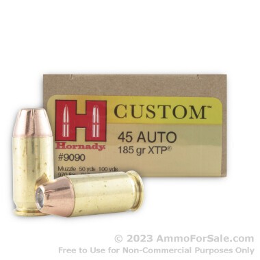 20 Rounds of 185gr JHP .45 ACP Ammo by Hornady Custom