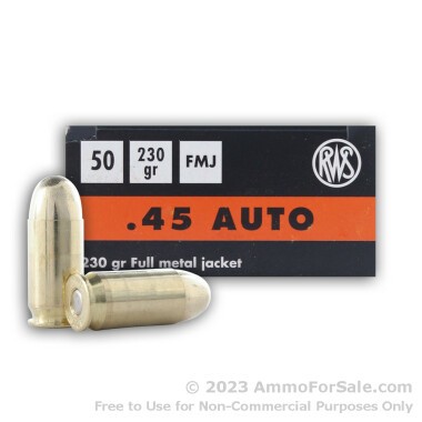 50 Rounds of 230gr FMJ .45 ACP Ammo by RWS