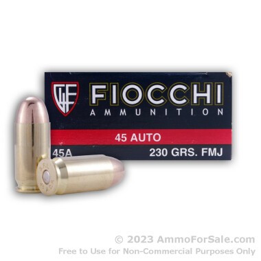 50 Rounds of 230gr FMJ .45 ACP Small Pistol Primer Ammo by Fiocchi