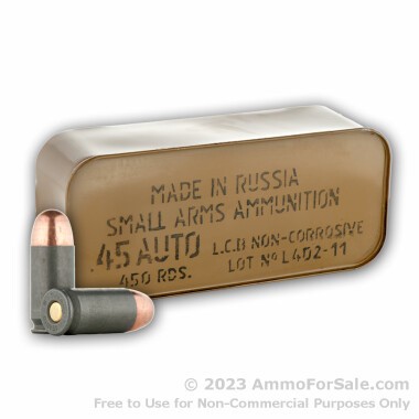 450  Rounds in Sealed Tin of 230gr FMJ .45 ACP Ammo by Tula
