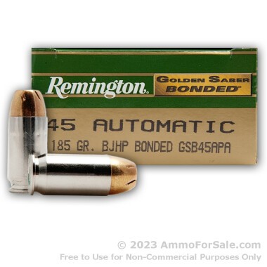 50 Rounds of 185gr JHP .45 ACP Ammo by Remington Bonded Golden Saber