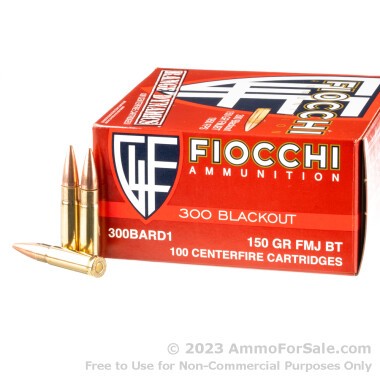 100 Rounds of 150gr FMJBT 300 AAC Blackout Ammo by Fiocchi