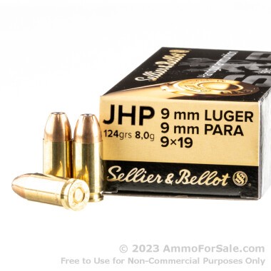 50 Rounds of 124gr JHP 9mm Ammo by Sellier & Bellot