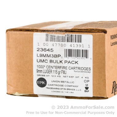 1000 Rounds of 115gr FMJ 9mm Ammo by Remington UMC
