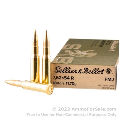 20 Rounds of 180gr FMJ 7.62x54r Ammo by Sellier & Bellot