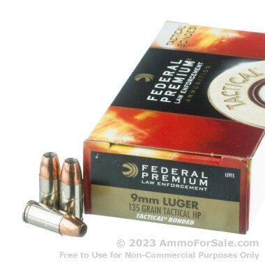 50 Rounds of +P 135gr HP 9mm Ammo by Federal LE Tactical Bonded
