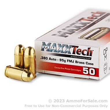 50 Rounds of 95gr FMJ .380 ACP Ammo by MAXXTech
