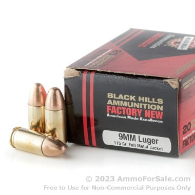 20 Rounds of 115gr FMJ 9mm Ammo by Black Hills Ammunition