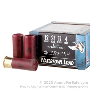 25 Rounds of 2-3/4" 1 1/8 ounce #4 shot 12ga Ammo by Federal Speed-Shok Waterfowl