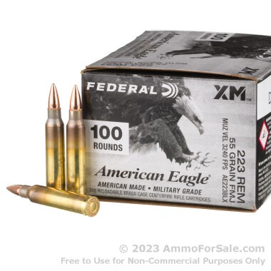 100 Rounds of 55gr FMJBT .223 Ammo by Federal