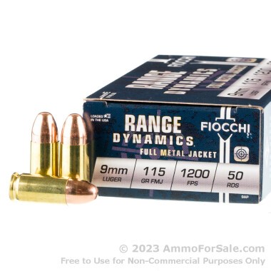 50 Rounds of 115gr FMJ 9mm Ammo by Fiocchi
